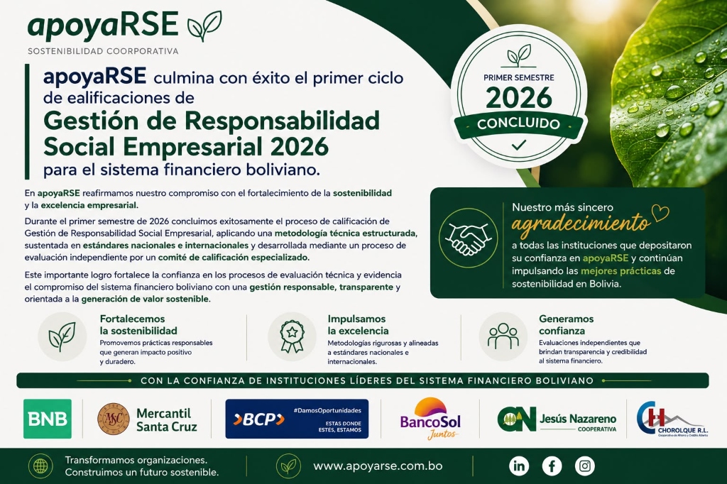 ApoyaRSE culmina el primer ciclo de calificaciones de Gestión RSE 2026 para el sistema financiero boliviano